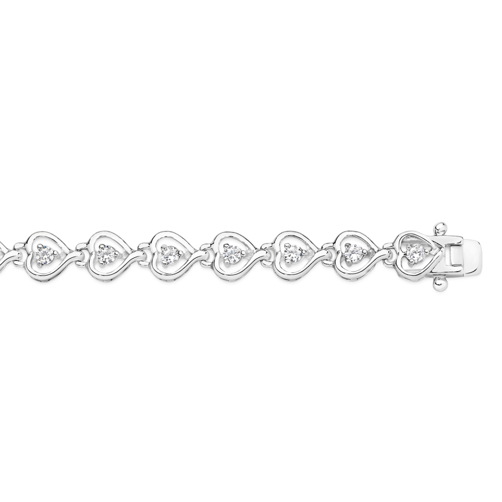 Silver Pear Cz 19cm Link Bracelet in Clear Prouds