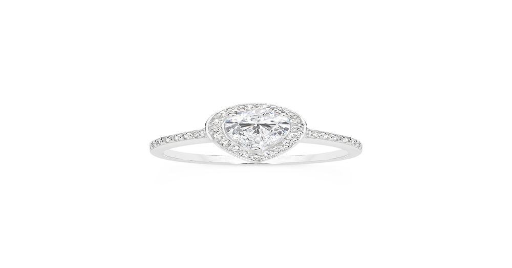Silver Pear Cz Halo Ring Size R in Clear | Prouds