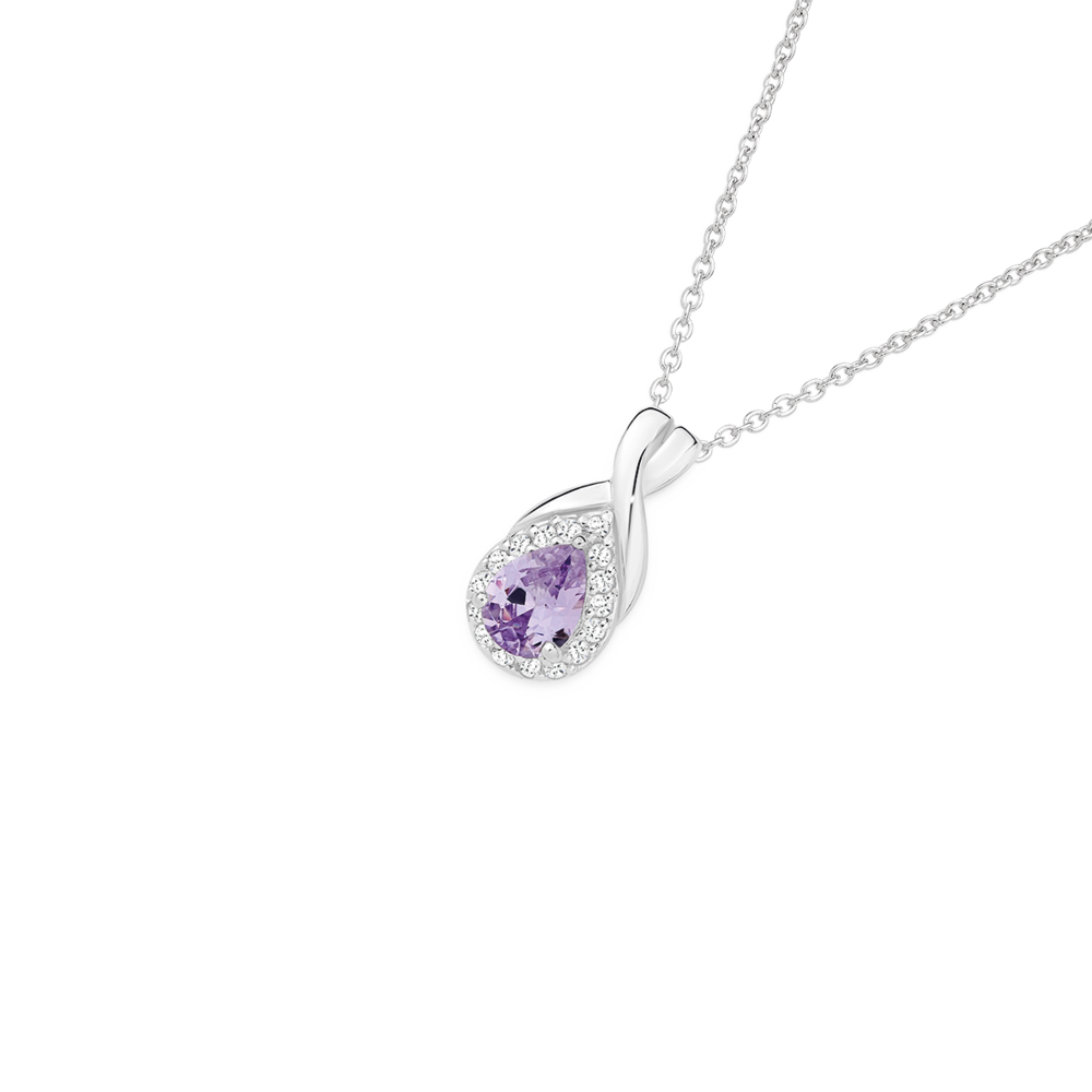 Silver Pear Cz Twist 45cm Pendant in Purple | Prouds