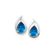 Silver Pear Deep Aqua Blue Cubic Zirconia in Frame Stud Earrings