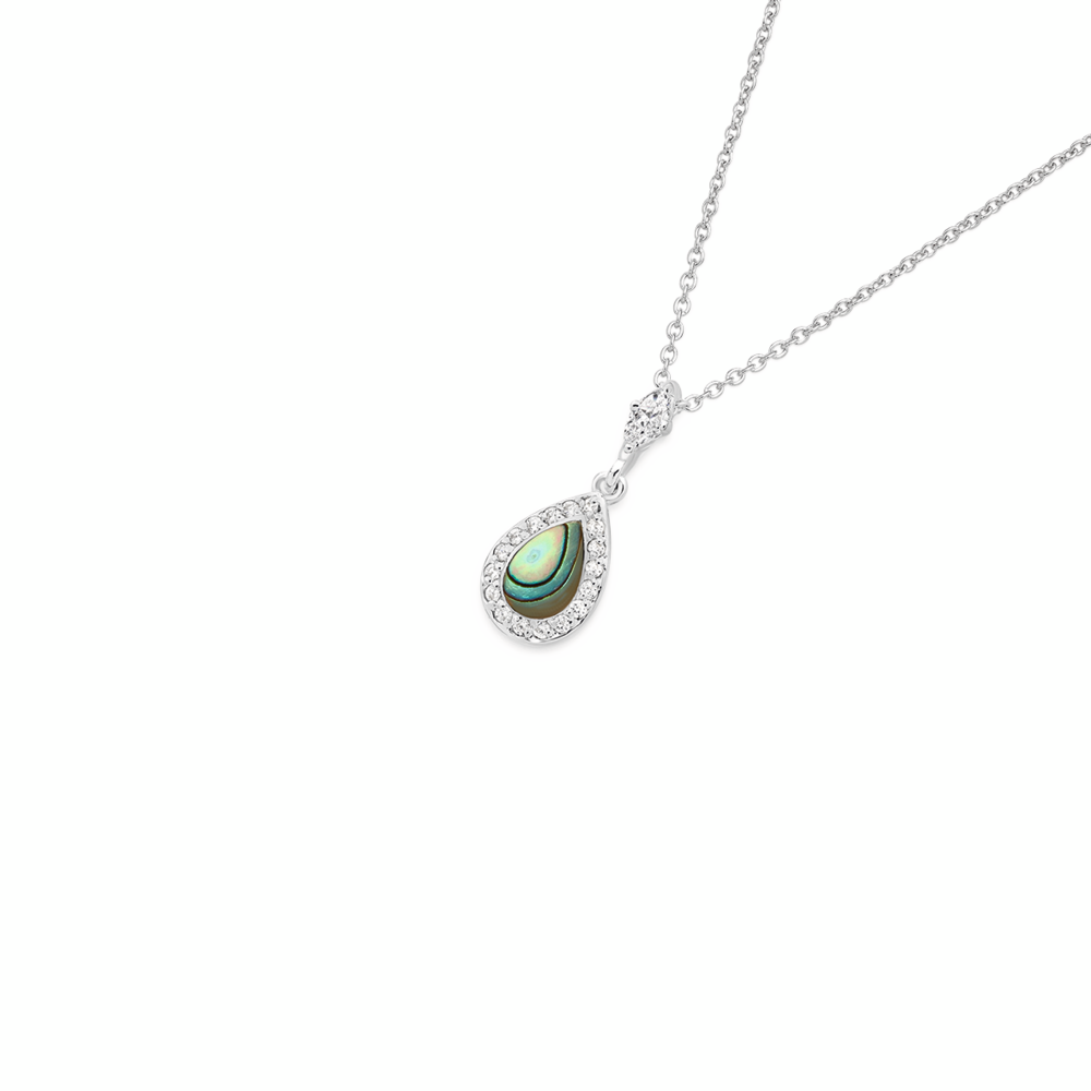 Silver Pear Paua Shell & Marquise CZ Pendant