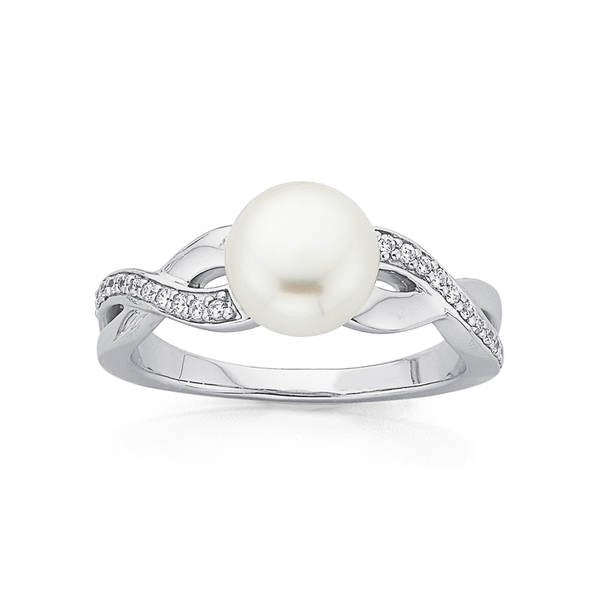Silver PearL & CZ Kiss Ring