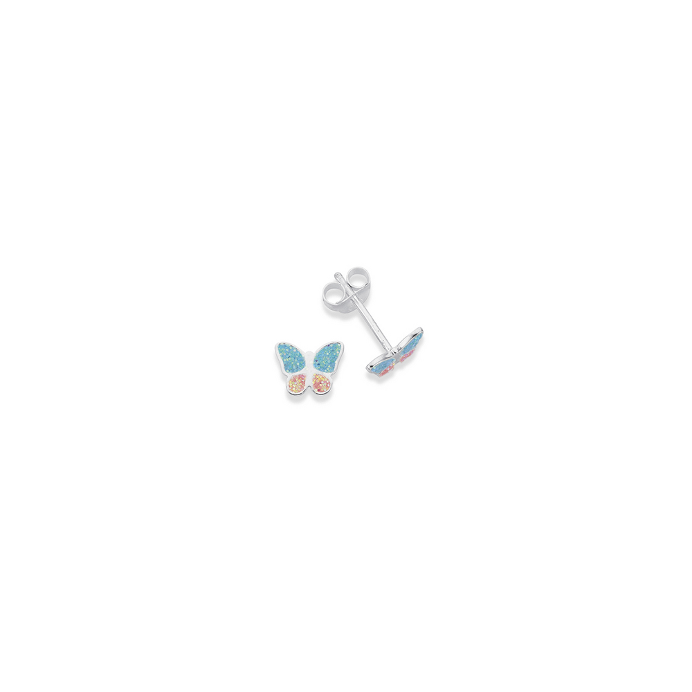 Silver Pink & Aqua Sparkly Butterfly Earrings