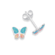 Silver Pink & Aqua Sparkly Butterfly Earrings