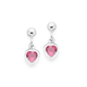 Silver Pink Crystal Heart Drop Earrings
