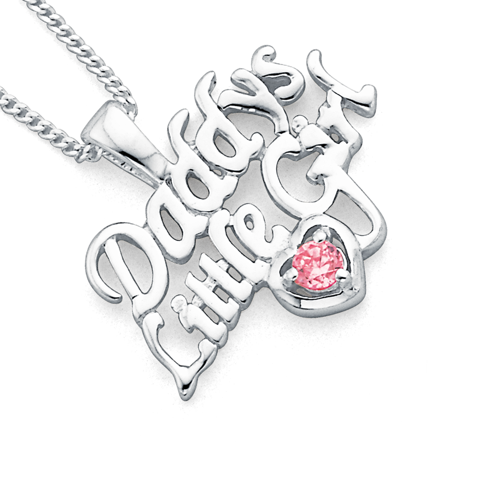 Silver Pink Cubic Zirconia Daddy s Little Girl Pendant in Pink Prouds