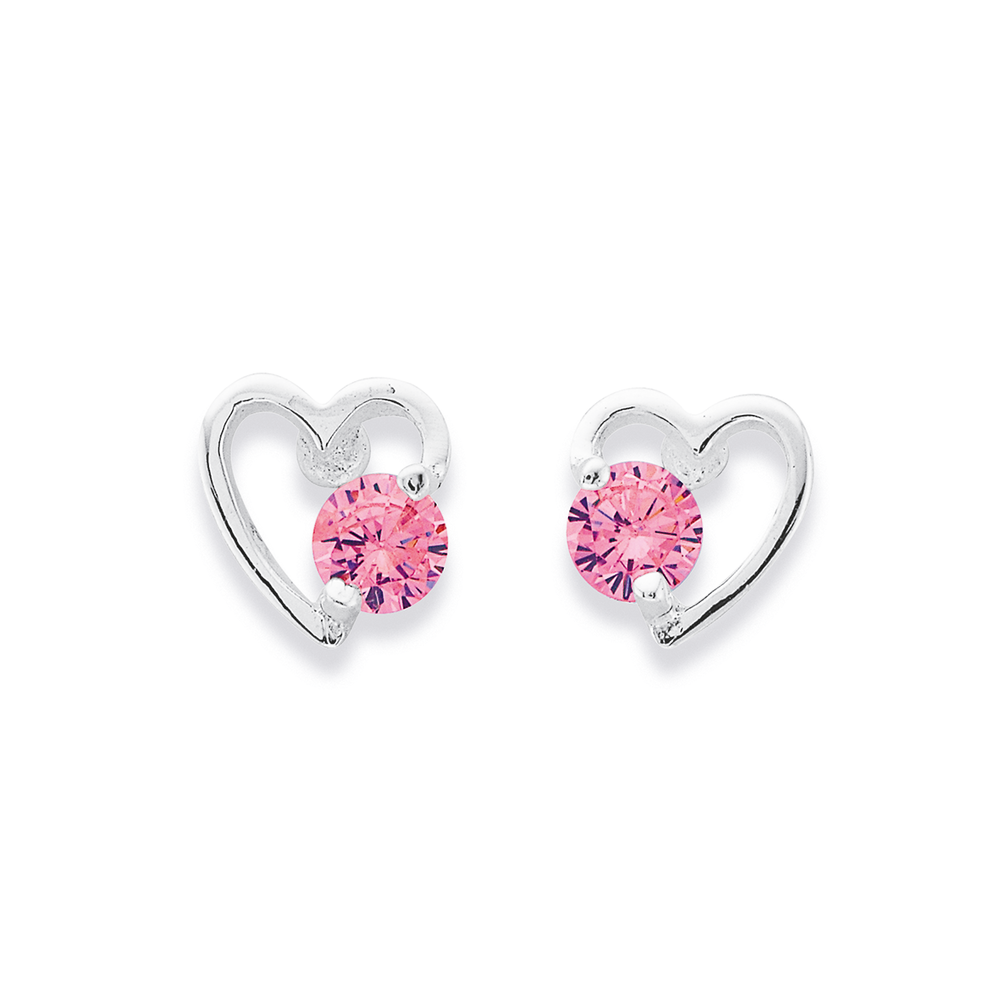 White Gold Tone Hearts Pink Crystal Earrings with Silver Leverbacks Baby Kids Earrings Children Girls 