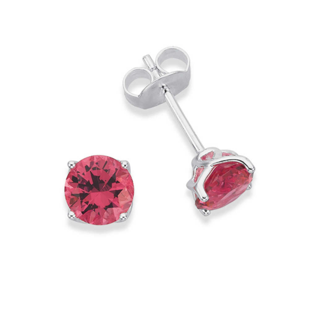 Silver Pink CZ 6.5mm Claw Set Stud 