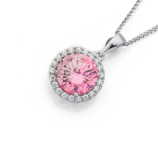 Silver Pink CZ Cluster Pendant