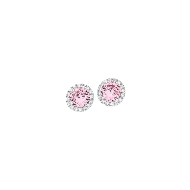Silver Pink Cz Cluster Stud Earrings in White | Prouds