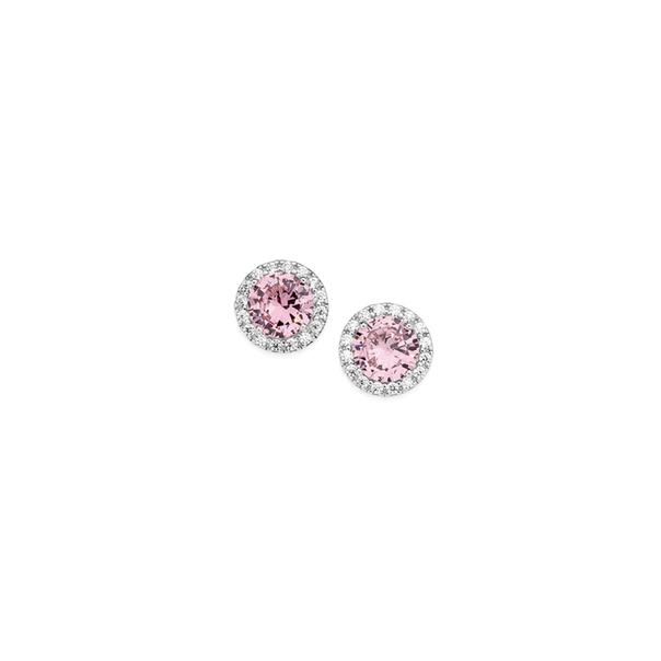 Silver Pink CZ Cluster Stud Earrings