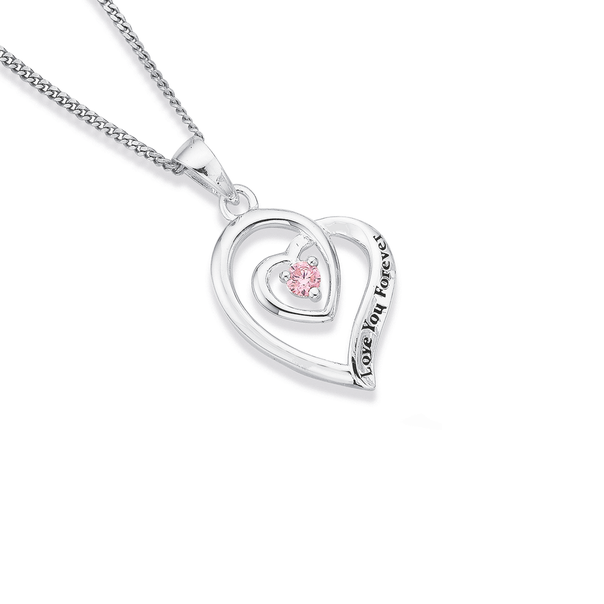 Silver Pink CZ Love You Forever Heart Pendant