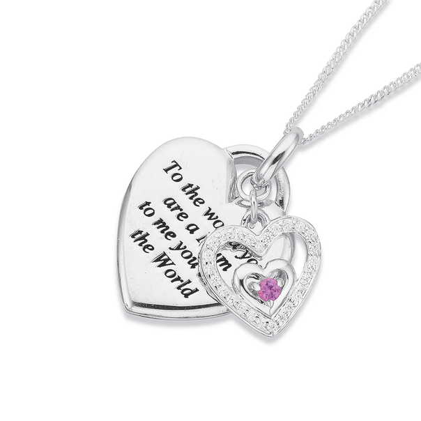 Silver Pink CZ 'To the World' Mum Pendant