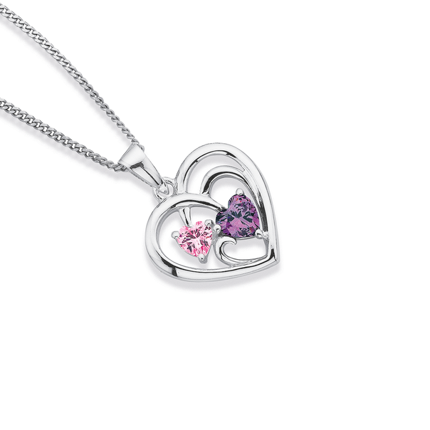 Silver Pink & Violet CZ Heart Pendant