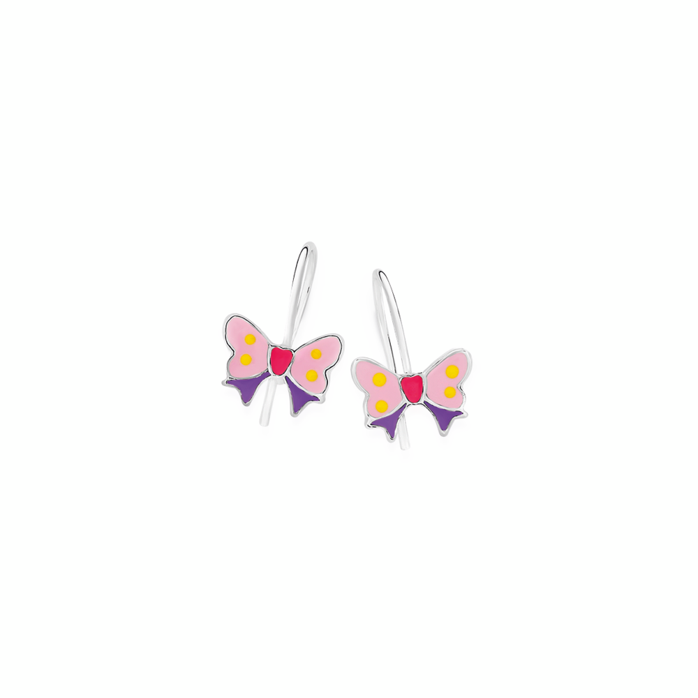 Silver Pinkenamel Butterfly Hook Drop Earrings