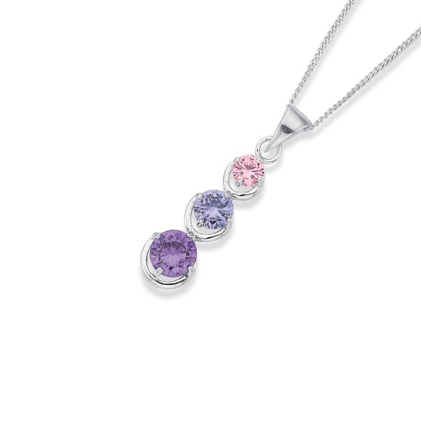 Silver Pink/Lavender/Violet Round CZ Pendant