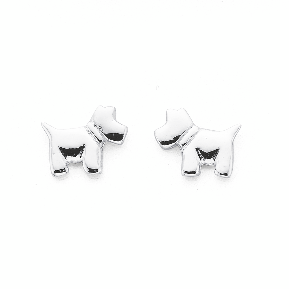 Silver Puppy Stud Earrings