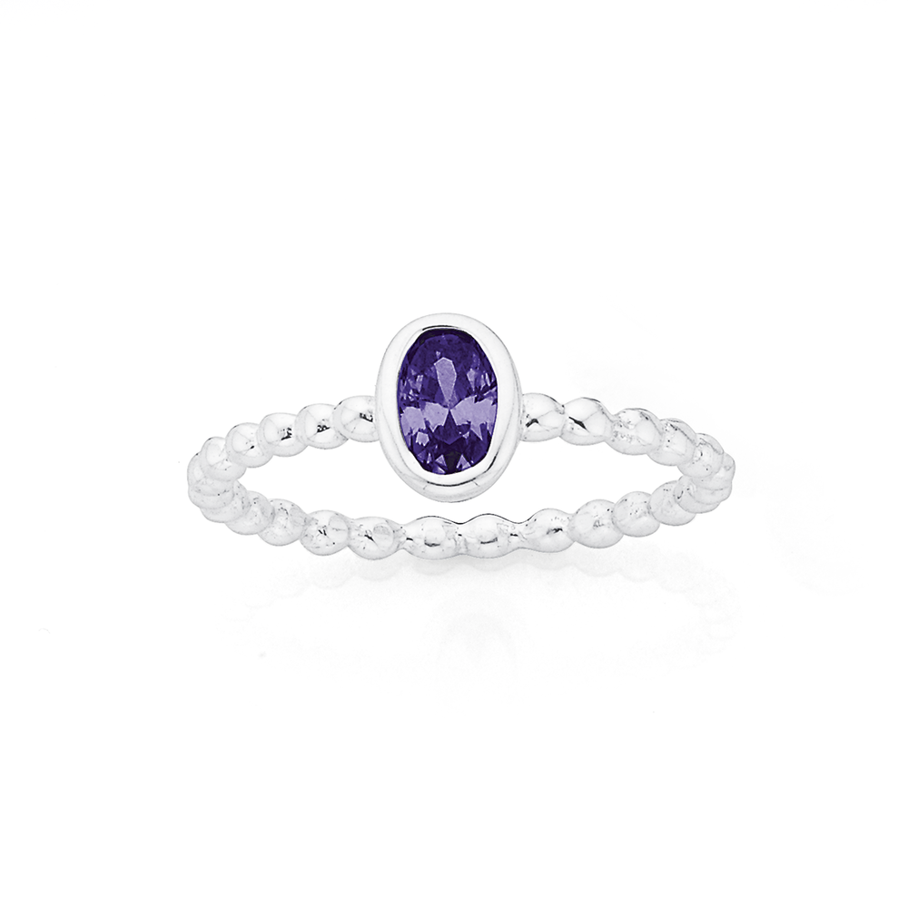 Silver Purple Cz Ovl Bezel Set F ship Ring in Purple Prouds