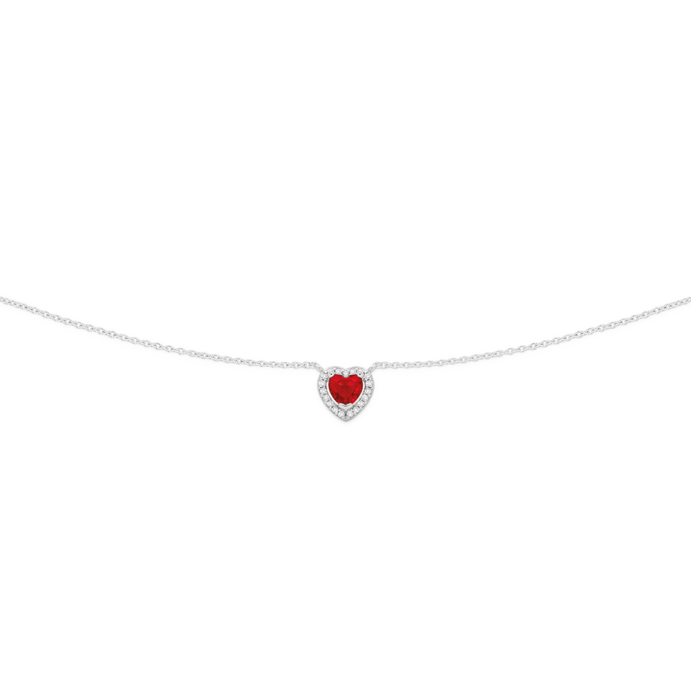 Silver Red & Cz 45cm Halo Heart Necklet in Red | Prouds