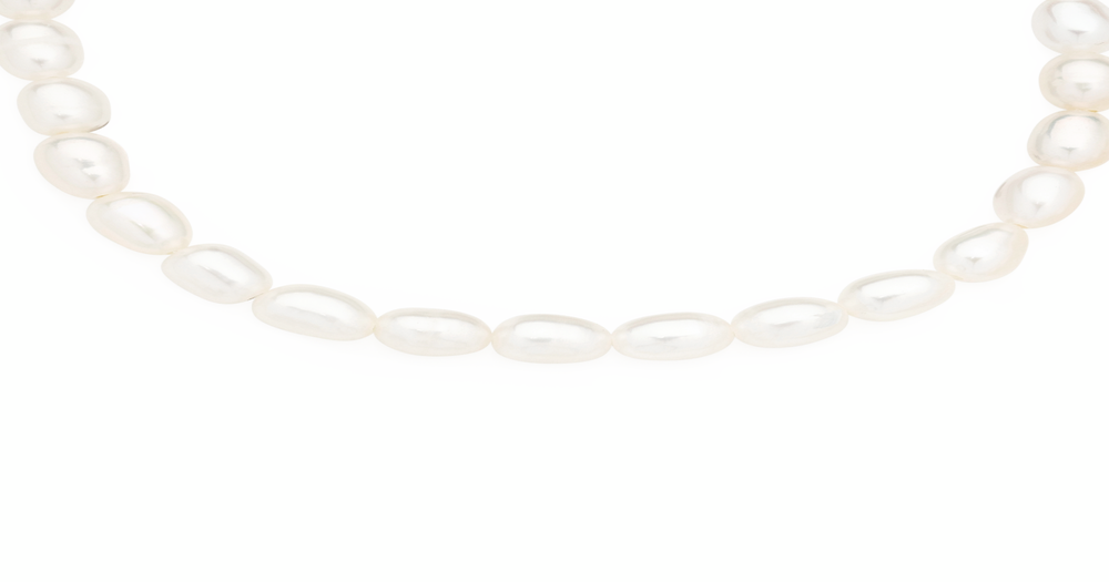 Silver Rice Pearl 40+5cm Necklace in White | Prouds