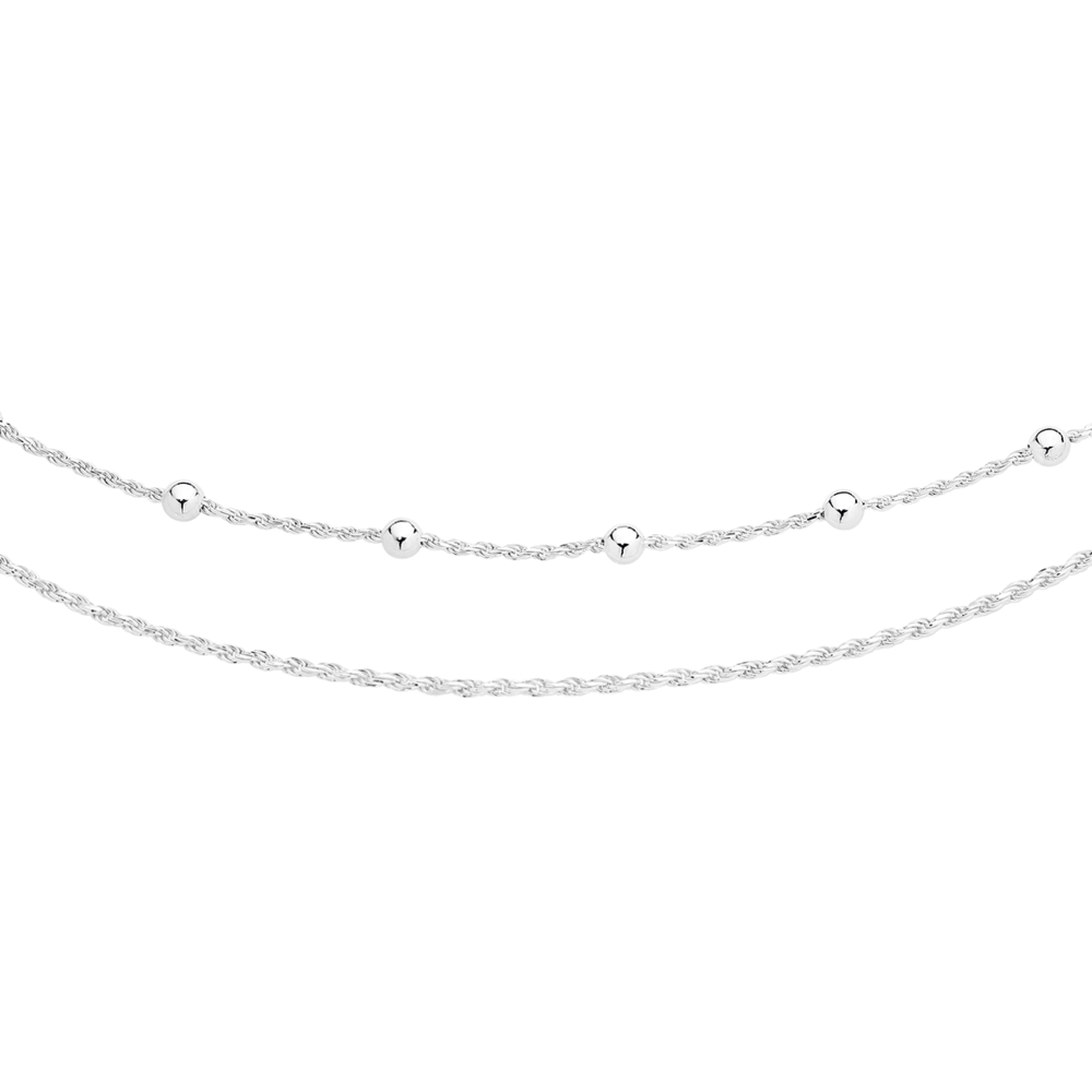 Silver Rope And Ball Necklet
