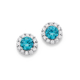 Silver Round Blue Cubic Zirconia Cluster Earrings