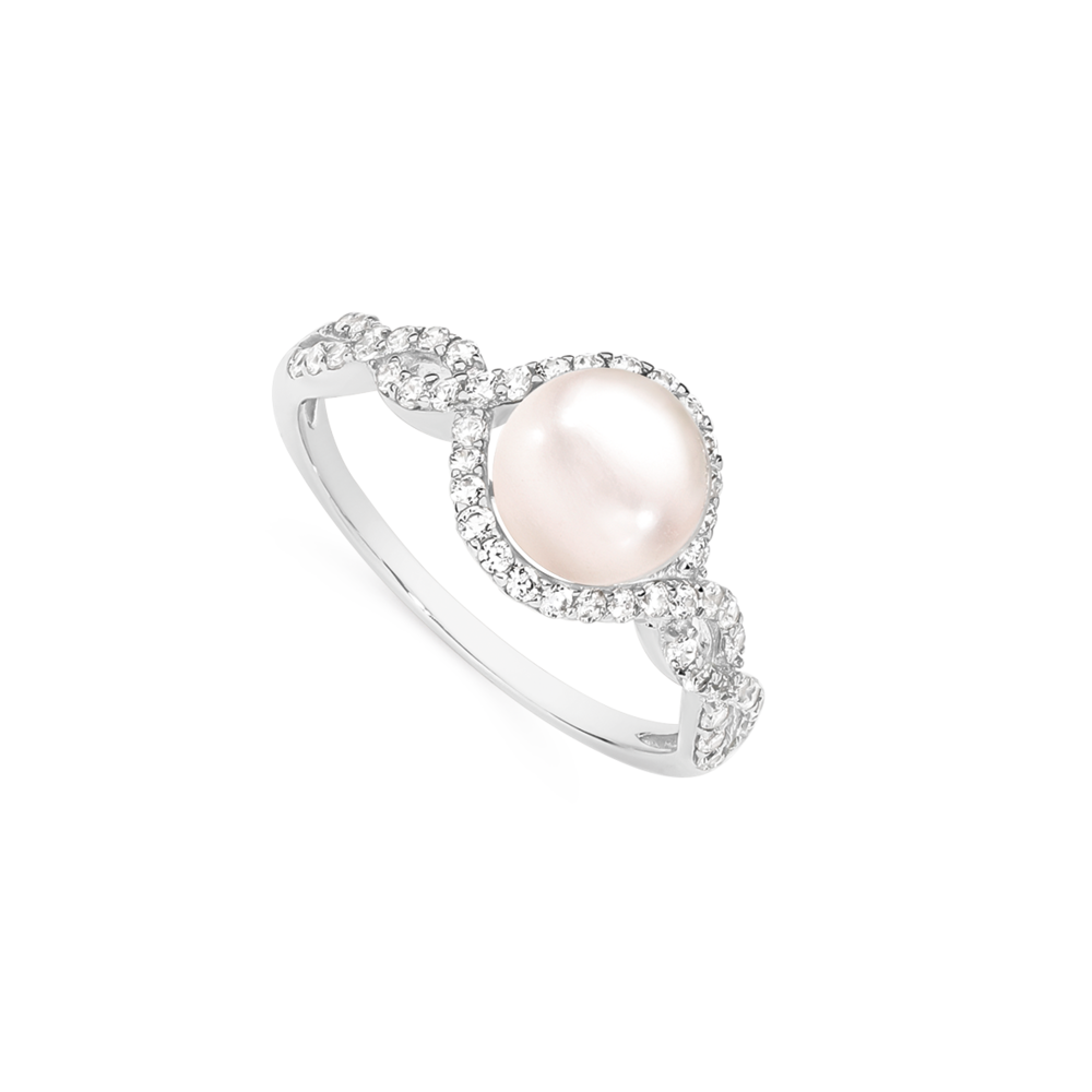 Silver Round Cultured Freshwater Pearl Cubic Zirconia Loop Twist
