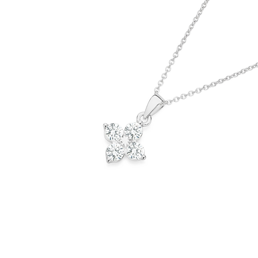 SILVER ROUND CZ 4-CLUSTER PENDANT