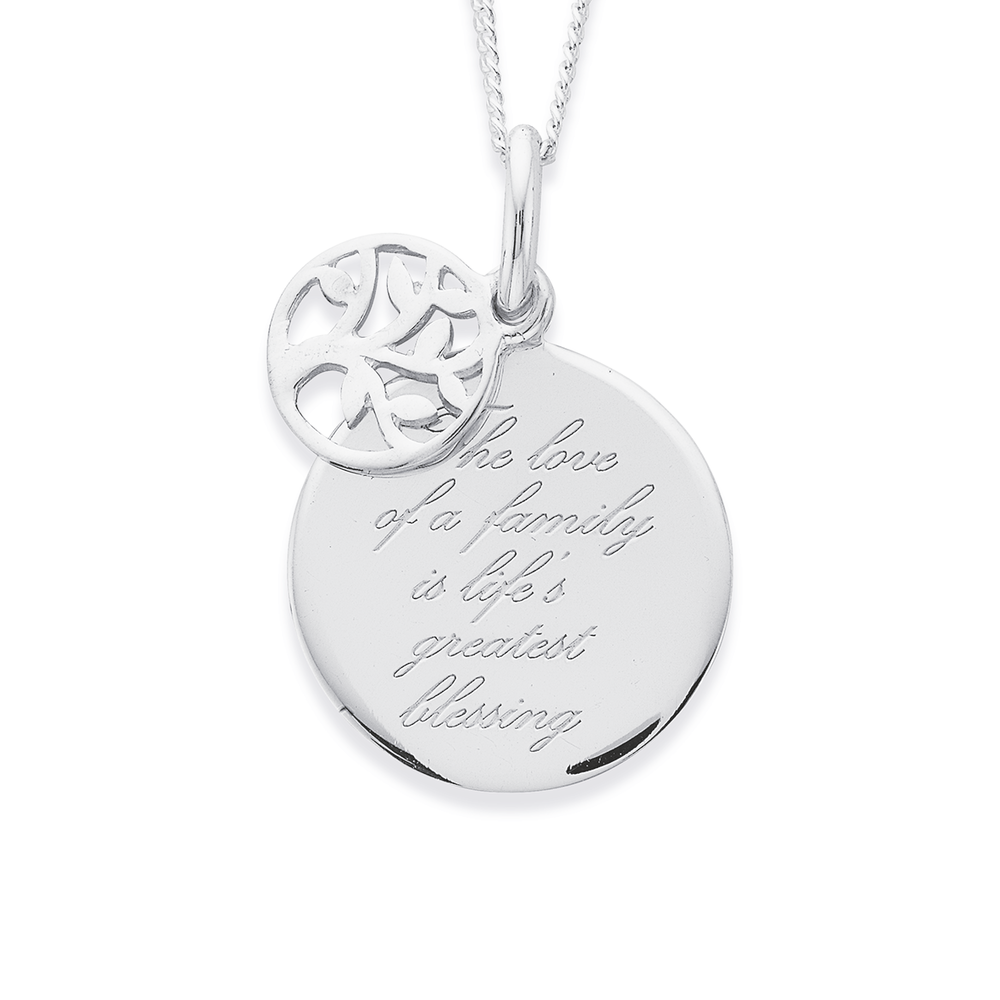Sterling Silver Engraved Triple Disc Family Pendant With Diamond