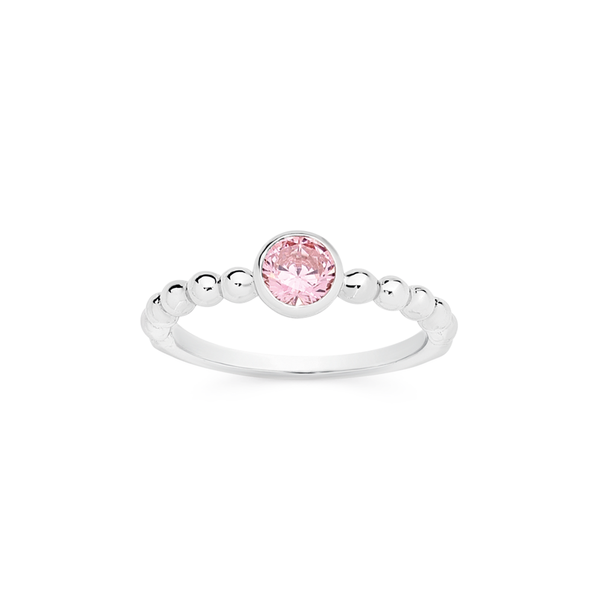 Silver Round Pink Bezel Set Cubic Zirconia Friendship Ring