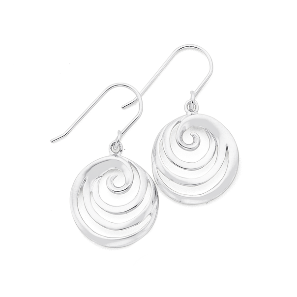 Silver Round Swirl Hook Earrings
