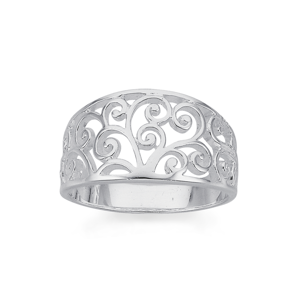 Silver Scroll Filigree Wide Band Ring Size O
