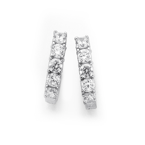 Silver Small Cubic Zirconia Huggie Earrings