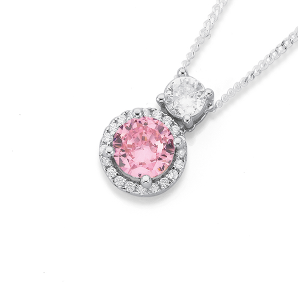 Silver Small Pink CZ Cluster Pendant