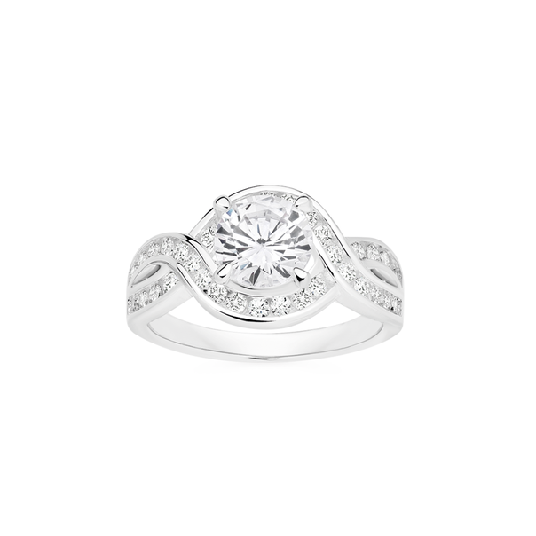 Silver Solitaire CZ Twist Ring