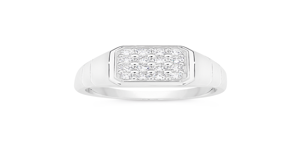Silver Square Paved Cz Men's Ring in Clear Prouds