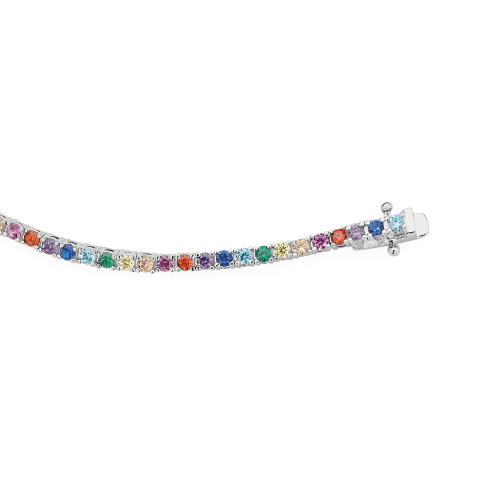 Silver Square Rainbow Cz Tennis Bracelet in White Prouds