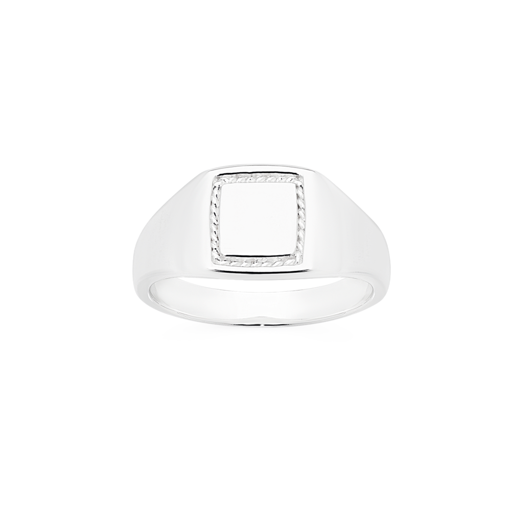 Silver Square Top Signet Gents Ring Prouds