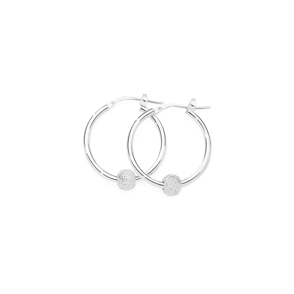Silver Stardust Ball 20mm Hoop Earrings Prouds