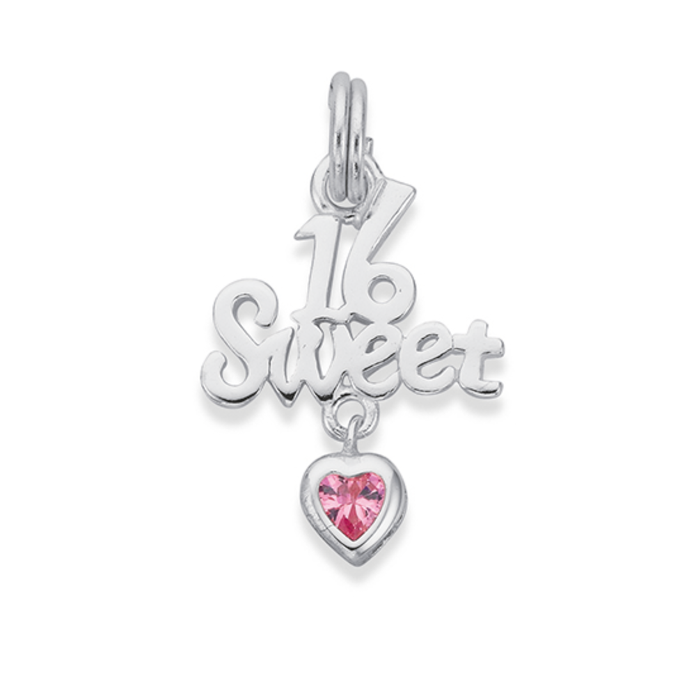 silver sweet 16 with pink cz heart charm 1441384 168575