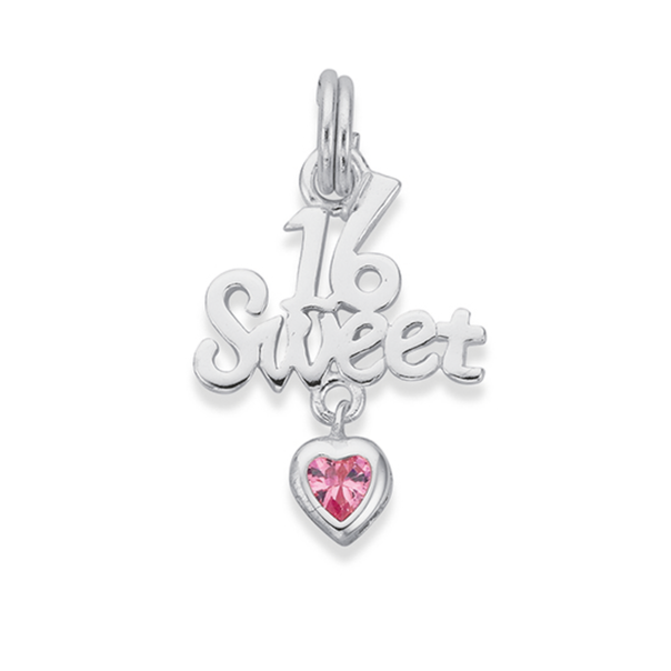 Silver Sweet 16 With Pink CZ Heart Charm