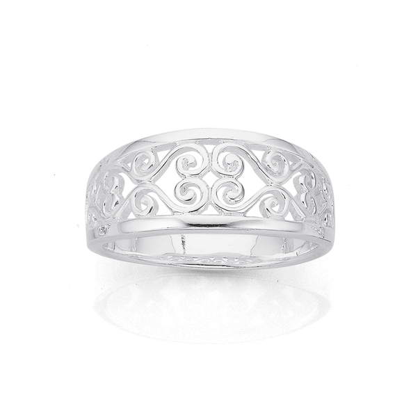 Silver Tapered Scroll Ring Size R