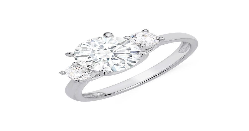 Silver Three Cz Ring in White | Prouds