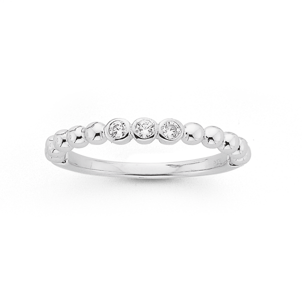 Silver Three White Bezel Set Cubic Zirconia Friendship Ring