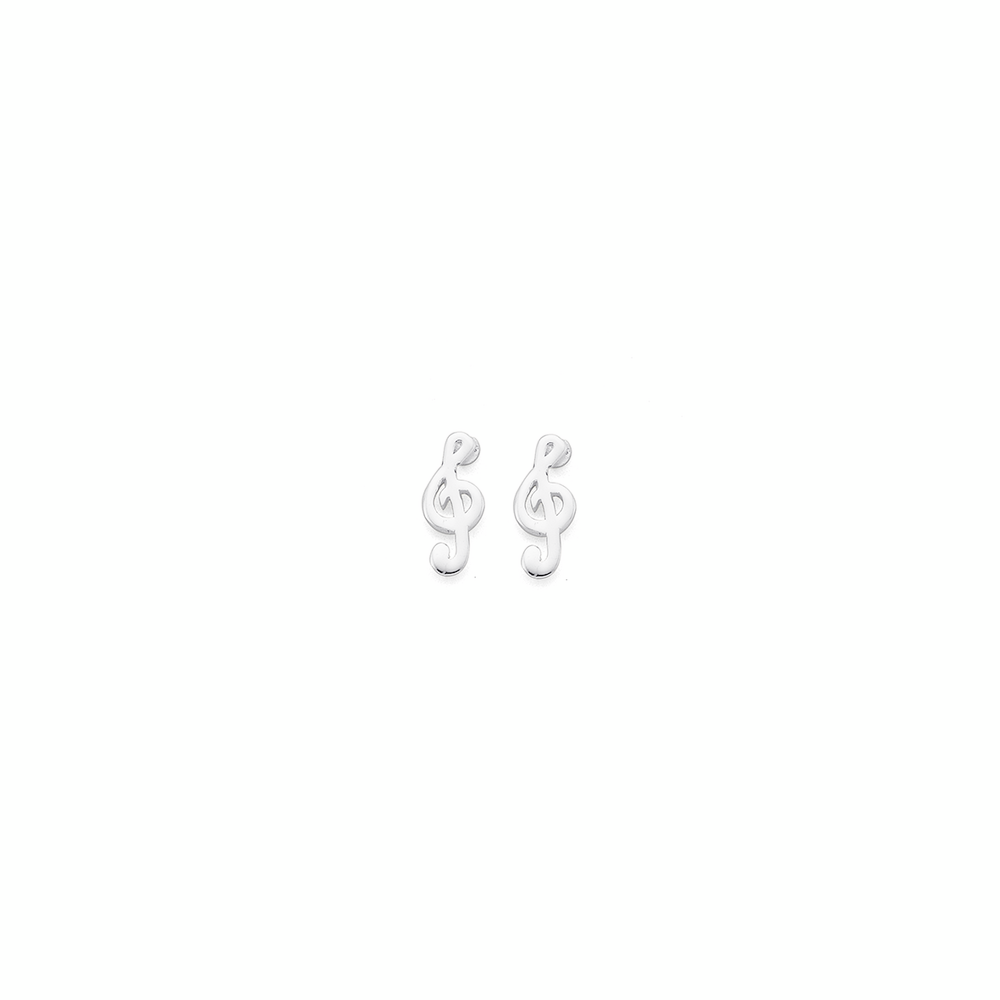 Silver Treble Clef Stud Earrings