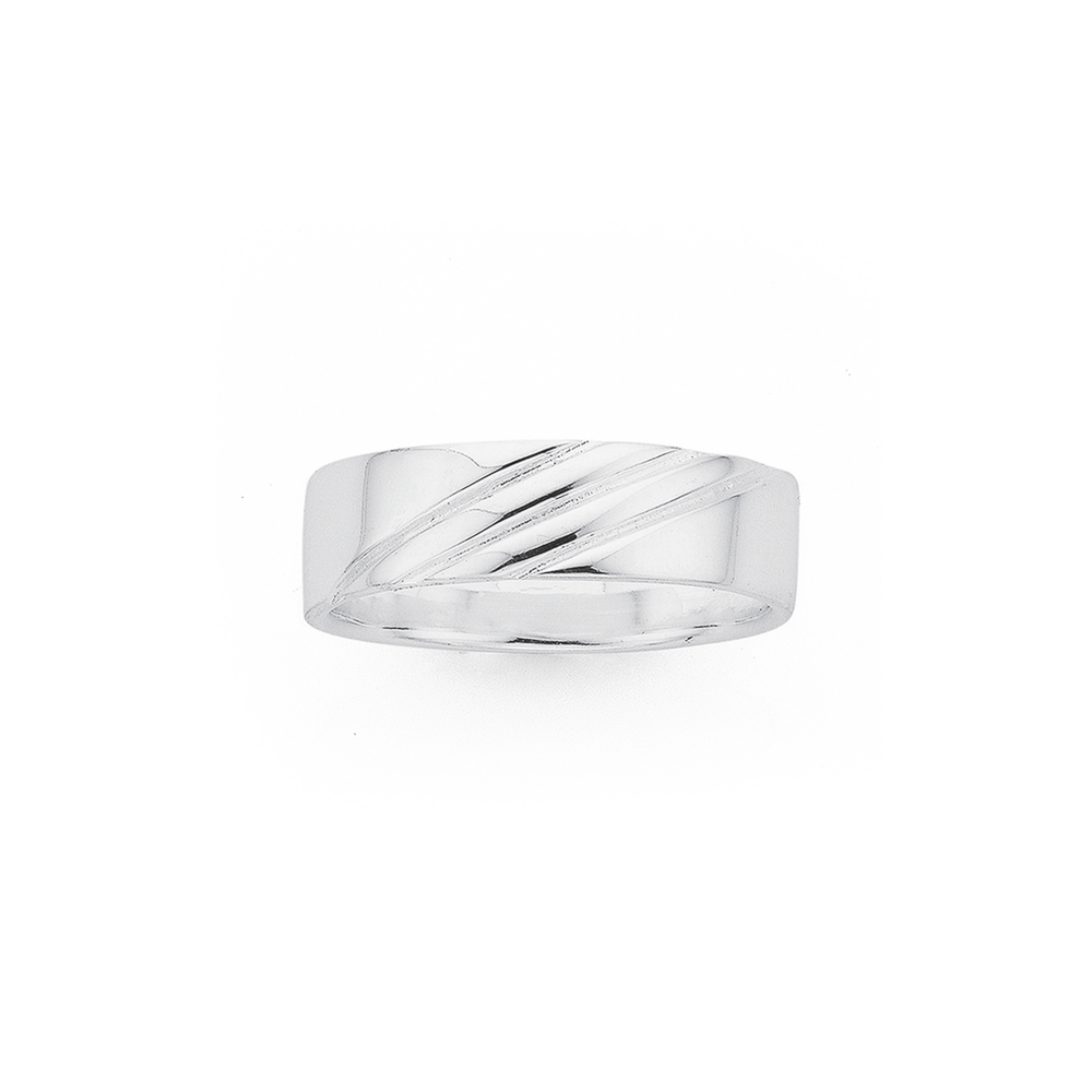 Silver Triple Diagonal Stripe Ring