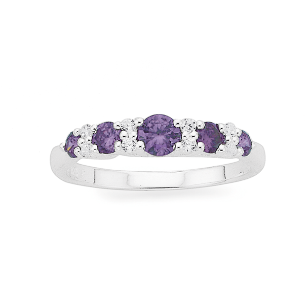 Silver Violet Cubic Zirconia Anniversary Ring