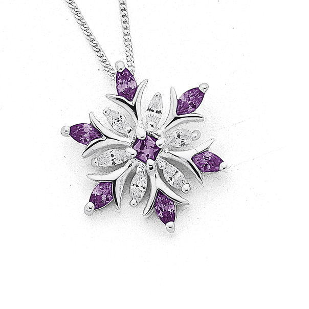 Silver Violet Cubic Zirconia Snowflake Pendant