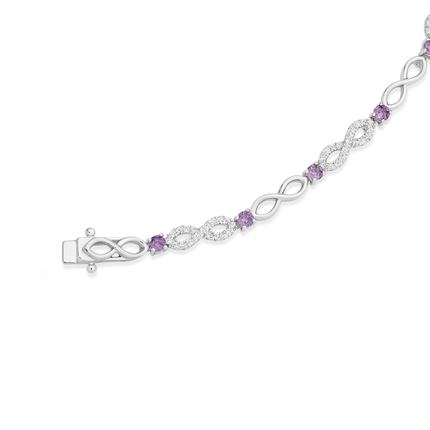 Silver Violet CZ and CZ Infinity Link Bracelet