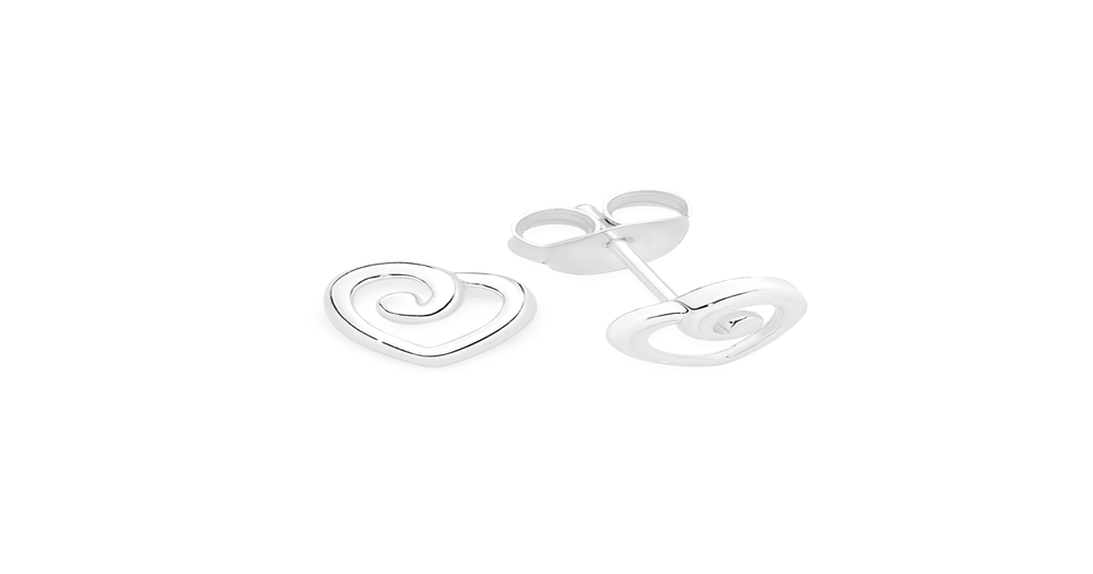 Sivler Polished Open Heart & Swirl Stud Earrings Prouds